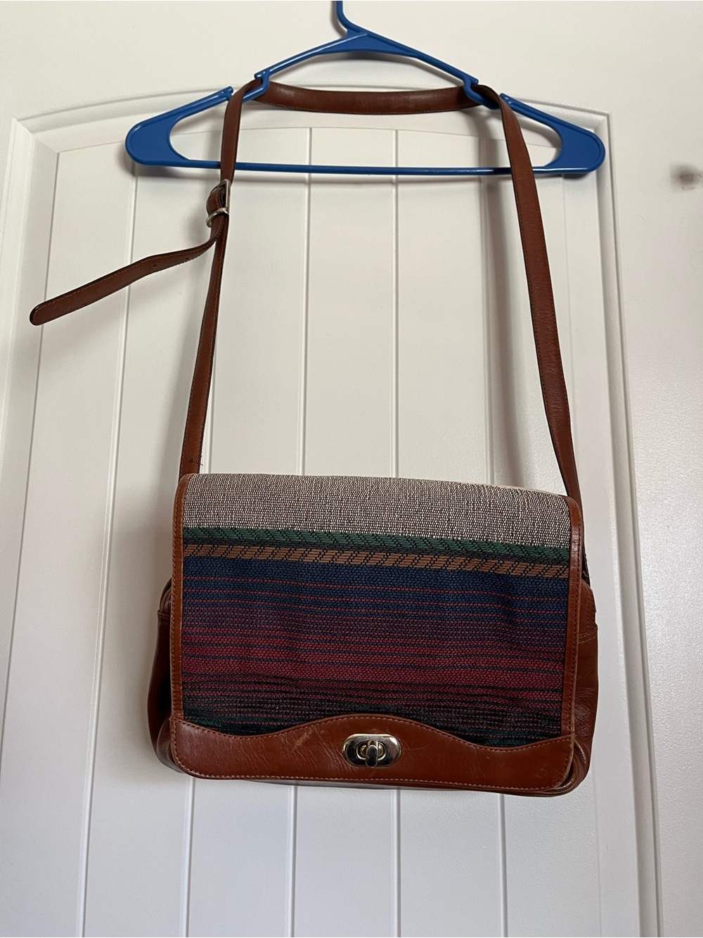 Vintage Leather-Trimmed Canvas Messenger Bag in Brown and Multicolor